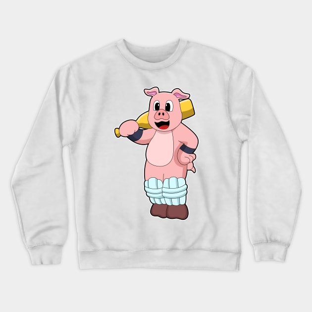 Pig at Cricket with Cricket bat Crewneck Sweatshirt by Markus Schnabel